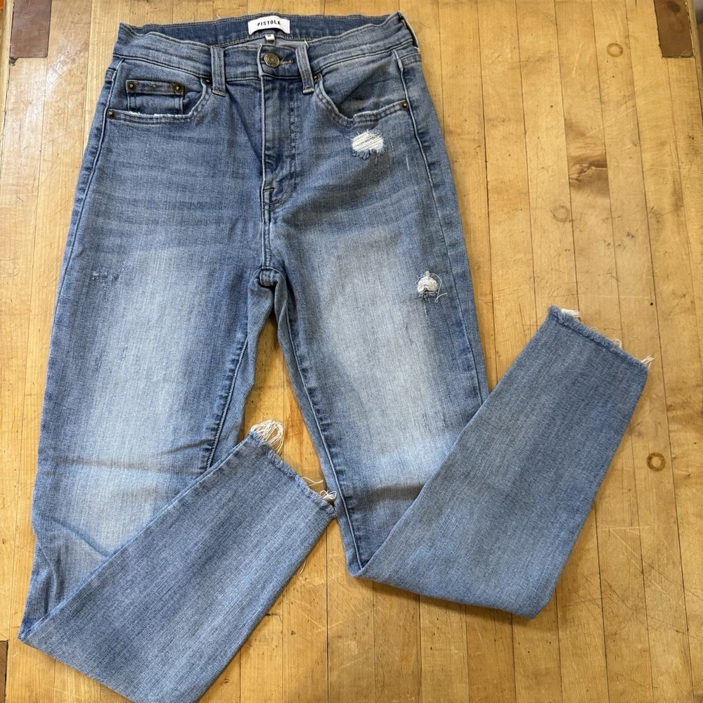 Pistola Skinny Jeans Size 26 Scissor Cut Hem Light‎ Wash Distressed High Waisted